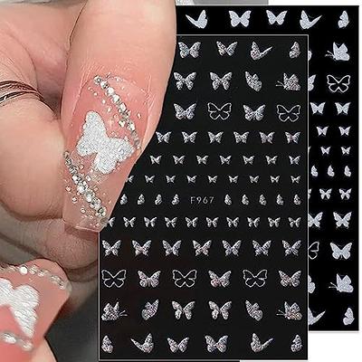 Nail Art Stickers Glitter Silver White French Design Self-adhesive Nail Art