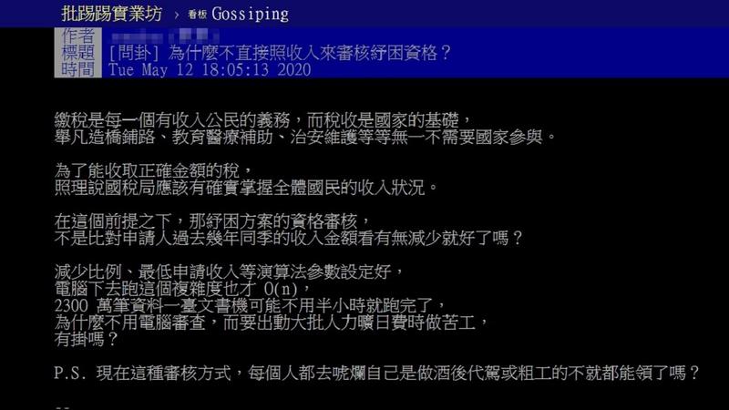 紓困何不照收入審核 網揭關鍵 制度問題 Yahoo奇摩股市