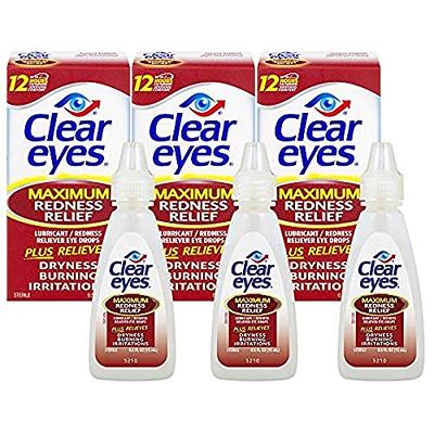  Clear Eyes Cooling Comfort Redness Relief Eye Drops, Soothes  Red Eyes, 0.5 fl oz, 3 Pack : Health & Household