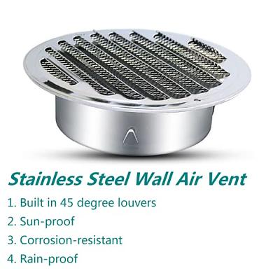 Stainless Steel Air Vents, Louvered Grille Cover Vent Hood Flat Ducting  Ventilation Air Vent Wall Air Outlet with Fly Screen Mesh for House 