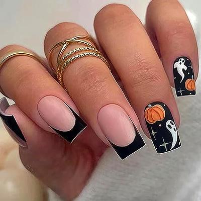 Matte Long Square Fake Nails, Colorful French Tip Press On Nails