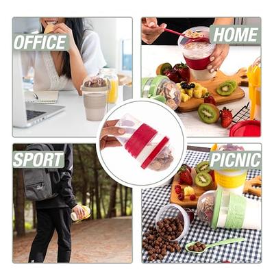 Breakfast On the Go Plastic Cups with Lids, Yogurt Bowls with Topping  Cereal Oatmeal or Fruit Container, Snack Cup and Spoon for Lunch Box,  Portable 