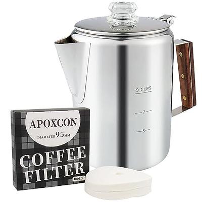 APOXCON Camping Coffee Pot with Glass Knob Top, 9 Cups Stainless Steel Percolator  Coffee Pot Coffee Maker for Campfire or Stovetop Coffee Making, Coffee  Percolator with Coffee Filters (Pack of 100) - Yahoo Shopping