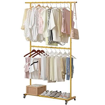 Double Rod Clothing Garment Rack,Rolling Hanging Clothes Rack