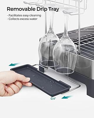 SONGMICS Dish Drying Rack, Stainless Steel Dish Racks for Kitchen Counter, Dish Drainers with 360° Rotatable Spout, Removable Drainboard, Fingerprint