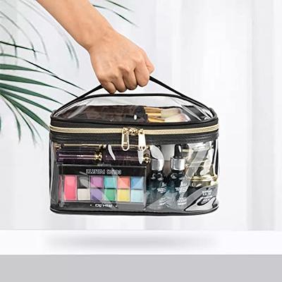 OCHEAL Small Makeup Bag,Portable Cute Travel Makeup Bag Pouch for Women  Girls Makeup Brush Organizer Cosmetics Bags with Compartment-Black