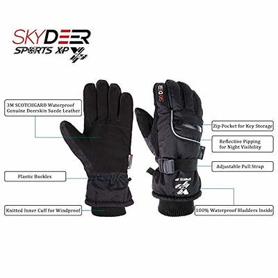 SKYDEER Men's Winter Snow Gloves with Soft Premium Genuine Deerskin Suede Leathe