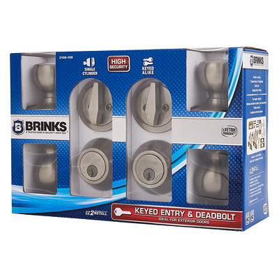 Brinks, Keyed Entry Tulip Doorknob and Deadbolt Combo, Satin