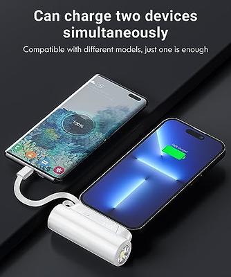 Slim Portable Charger 5000mAh - Compact Mini Small Power Bank Built-in  Cable Cute Mobile Cell Phone External Battery Pack 5V 2.1A USB-C Compatible