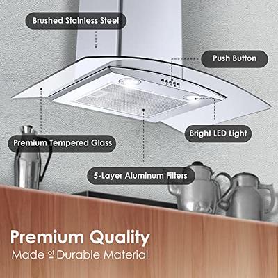 Tieasy Wall Mount Range Hood 30 inch with Ducted/Ductless Convertible Duct,  Stainless Steel Chimney-Style Over Stove Vent Hood with LED Light, 3 Speed Exhaust  Fan, 450 CFM