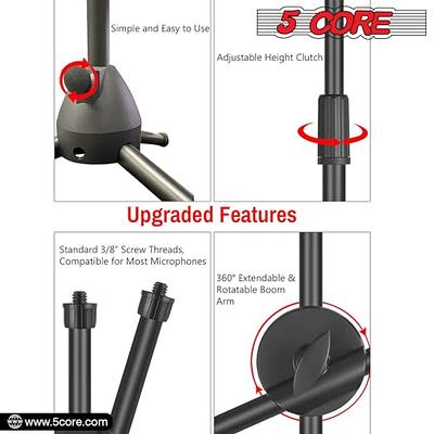 Microphone Stand Boom Mic Arm For Singing 360 Rotating Dual Mic Holder Clip  Foldable Tripod Stands 5 Core MS DBL (1 Piece) (1 Piece with Golden) 