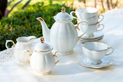 Simply Elegant White and Gold Fluted Teacups - set of four