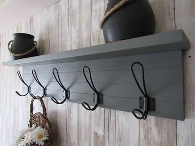 Rustic Wood Shelf With Hooks, Coat Rack, Towel Hooks, Entryway