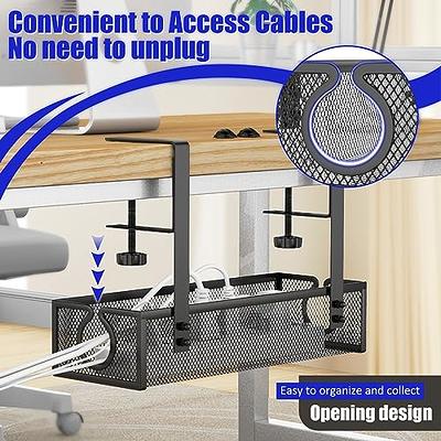 NODOCA No Drill Under Desk Cable Management Tray, 14'' Wire Management,  Punch-Free Clamp on, Newest Metal Cable Tray, Wire Organizer Under Desk, Under  Desk Basket for Office and Home, Black 
