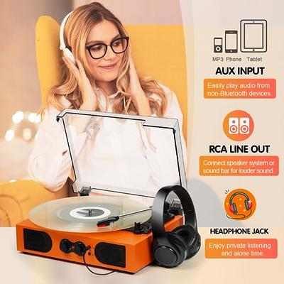 Jorlai Record Player with Bluetooth 3 Speed Vinyls Vintage Turntable Built in Battery Portable Suitcase Support Aux in RCA Line