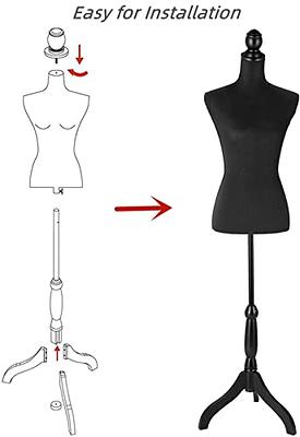 FDW Mannequin Manikin 60-67height Adjustable Female Dress Model Display Torso Body Tripod Stand Clothing Forms (Black)