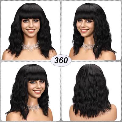 forfeels Short Wavy Black Wig with Bangs Bob Short Charming Curly Wavy Wig  Women Synthetic Natural Looking Heat Resistant Fiber Hair for Women  (14inch) - Yahoo Shopping