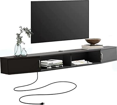 70 LED Floating TV Cabinet, Wall Mounted Modern TV Stand for 80 Inch TV,  Living Room Bedroom Media Furniture Under TV Console, Black