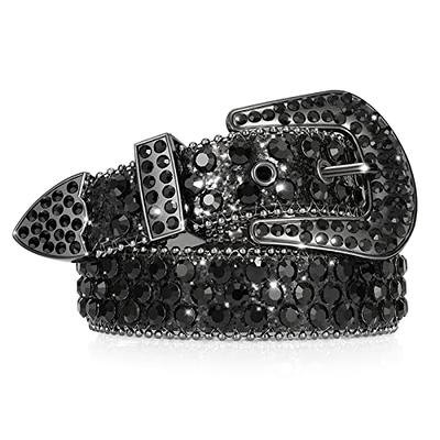 SUOSDEY Rhinestone Belt Men Women Western Bling Cowboy Studded Leather Belt Silver Shiny Buckle Belt for Jeans Pants