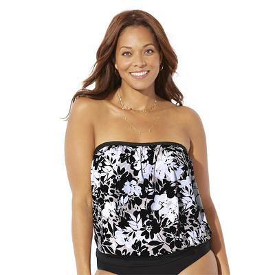 Fringe Bandeau Tankini Swimsuit - Black