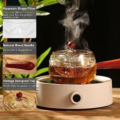 RORA Lazy Kungfu Glass Tea Set Semi Automatic Drip Rotating with Infuser  Glass Teapot Set (6 cups)