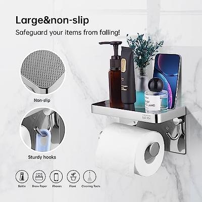 Shiny Silver Toilet Paper Holder with Shelf,SUS304 Bathroom Toilet