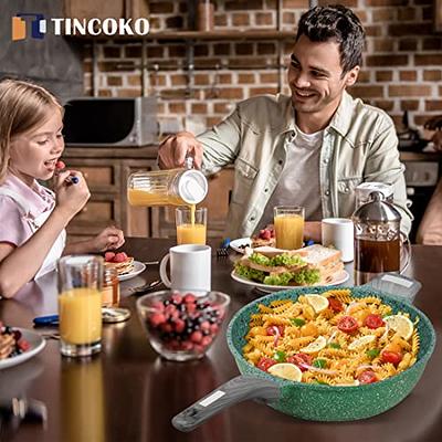 TINCOKO Nonstick Frying Skillet Pan with Lid - 11 Green Granite