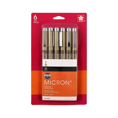 Pigma Micron Pen Set Of 6 Black-in Sizes 005 (.20Mm), 01 (.25Mm