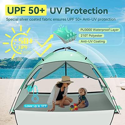 Oileus Beach Tent X-Large 4 Person Tent Sun Shelter, Portable Sun Shade, Pop Up Tents for Beach with Carry Bag, Stakes, 6 Sand Pockets, Anti UV for