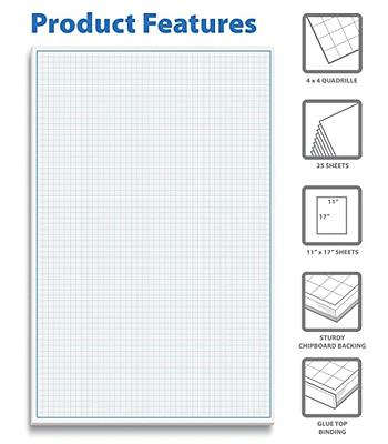 Graph Paper Pad, 17 x 11, 25 Sheets, Blue Line Border, Blueprint Paper,  Double Sided, White, 4x4 Blue Quad Rule, Easy Tear Sheets, Grid Paper, Graph  Paper by Better Office Products 