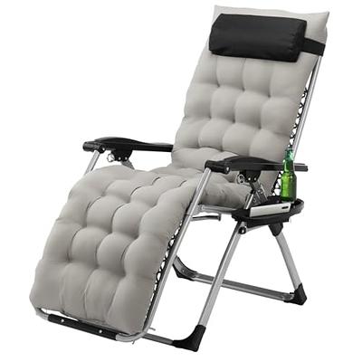 BOZTIY Folding Zero Gravity Metal Frame Recliner Outdoor Lounge Chair with Side Tray, Adjustable Headrest, Gray Cushion