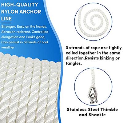 Premium Anchor Rope 100 ft x 3/8 inch, 3 Strand Nylon Anchor Line