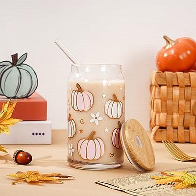 Pumpkins 16 oz Glass Cup with Bamboo Lid