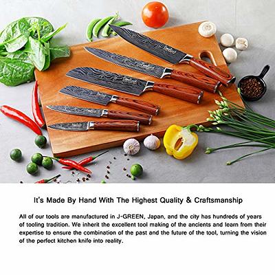  FineTool Kitchen Knife Sets, Professional Chef Knives Set  Japanese 7Cr17mov High Carbon Stainless Steel Vegetable Meat Cooking Knife  Accessories with Red Solid Wood Handle, 6 Pieces Set Boxed Knife: Home 