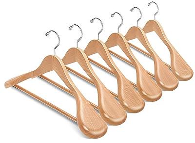 Lightweight Non Slip Wooden Hangers - 10 Pack Heavy Duty Wood Coat Hangers  with Soft Stripes for Camisole, Jacket, Dress Clothes, Sweater, Natural
