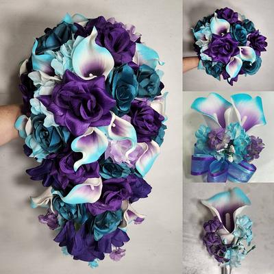 Purple Turquoise White Rose Calla Lily Orchid Bridal Wedding Bouquet  Accessories - Yahoo Shopping