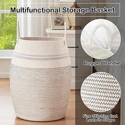 OIAHOMY Laundry Hamper-Laundry Basket,Tall Cotton Storage Basket with  Handles,Decorative Blanket Basket for Living room,Collapsible Large Basket  for