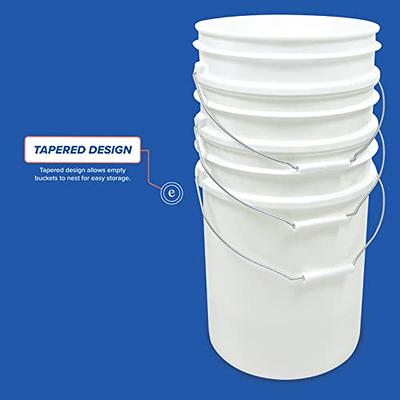 5 Gallon White Plastic Bucket & Lid - Durable 90 Mil All Purpose Pail - Food Grade - Contains No BPA Plastic - Recyclable - 1 Pack