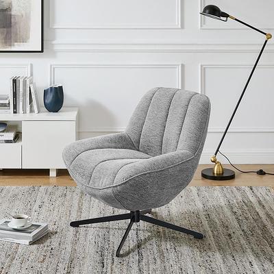 Art Leon Modern Off White Swivel Accent Desk Chair with Oak Wood