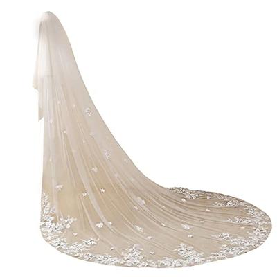 Wedding Veil with Glitter, Sparkling Fluffy Long Onetier Veil with Comb 118 Light Ivory | Bridal Veil Designs