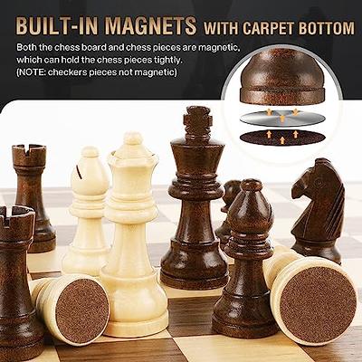 15 Inch Wooden Chess and Checkers Set 2 in 1 Checkers Board Games 2 Player  Wooden Travel Chess Game Set 24 Pcs Folding Chess Pieces with 3 Storage