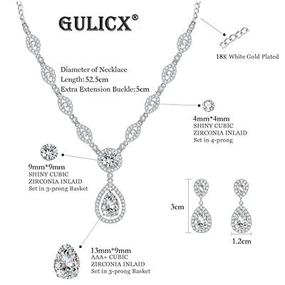 GULICX Jewelry Set for Womens, Silver Plated Teardrop Rhinestone