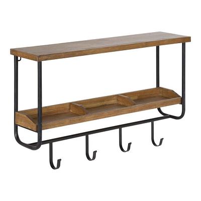 Samuels Rubberwood Accent Shelf with Hooks