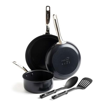Mainstays 10-Piece Nonstick Cookware Set, Matte Black Stainless Steel  Handles 