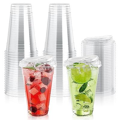 Clear Plastic Cups with Strawless Sip Lids for Iced coffee tea