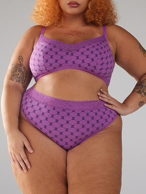 Cotton Essentials Lace-Trim Thong Panty in Purple