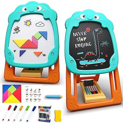 Kids Wooden Easel with Paper Roll,Adjustable Double Sided Wooden Kids Easel  Drawing Board with Magnetic Chalkboard,Paint Art Set for Kids Toddlers 2-4