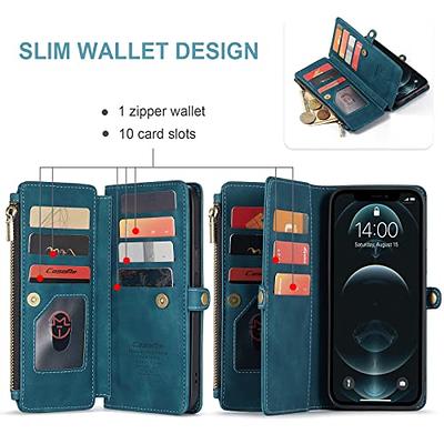 Wallet Case for iPhone 15,15 Pro,15 Plus,15 Pro Max,iPhone 15 6.1 5G Case  Magnetic Detachable with 9 Card Holder for Women Men,Luxury Leather  Wristlet Strap Carrying Folio Flip Cover, Black 