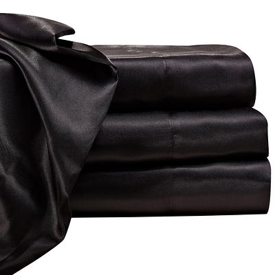 PiccoCasa Satin Sheet Set 4 Pcs Polyester Silky and Soft Sheets Black Queen  - Walmart.com