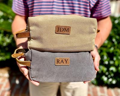 Personalized Gift for Him Toiletry Bag Mens Dopp Kit Brown 